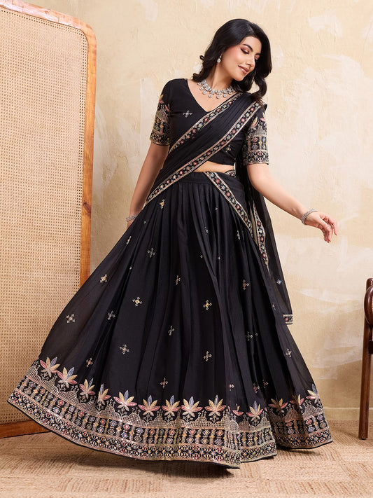 Star Georgette Embroidery Work Lahenga