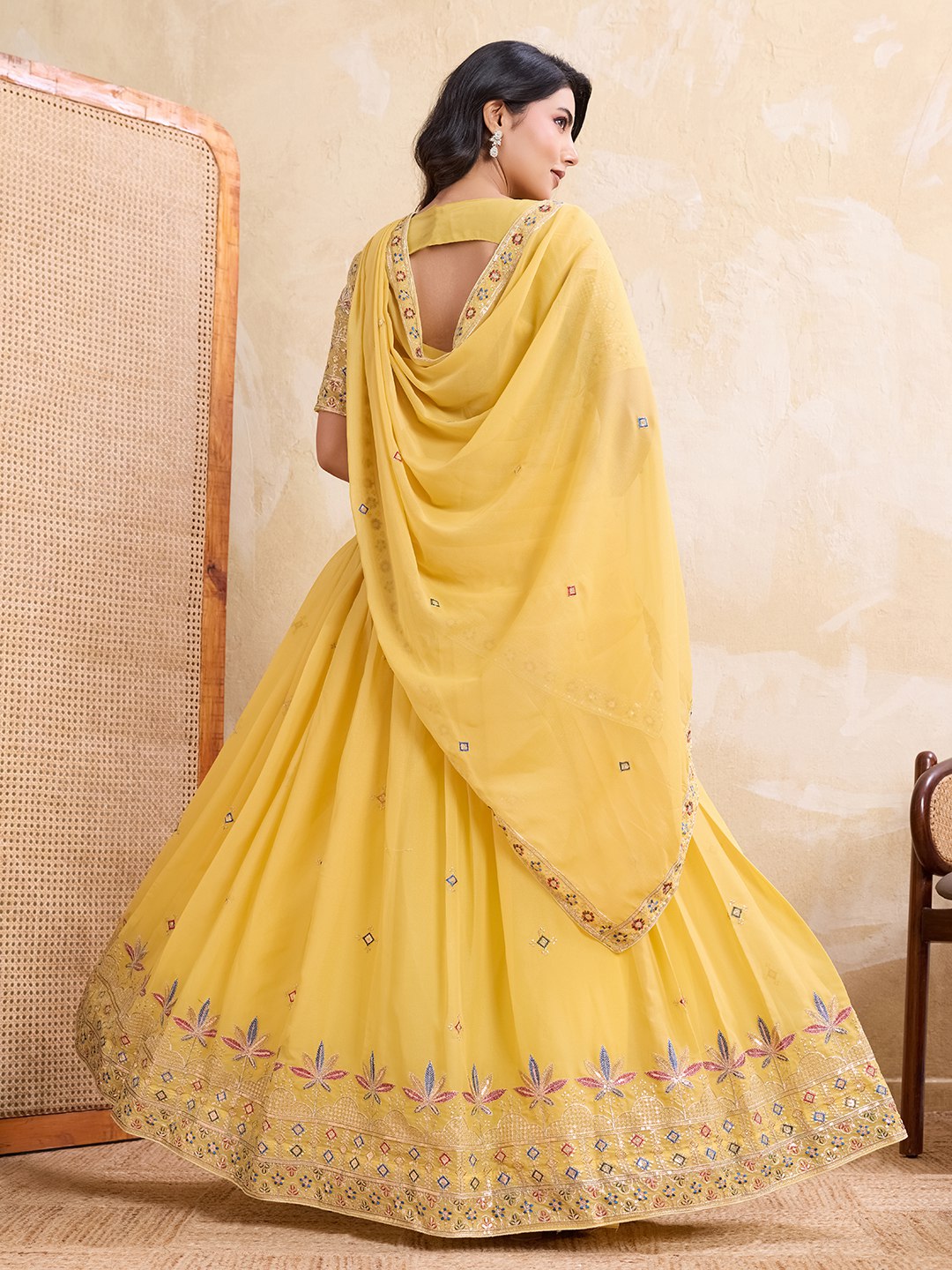 Star Georgette Embroidery Work Lahenga