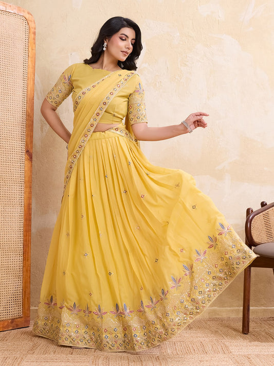 Star Georgette Embroidery Work Lahenga