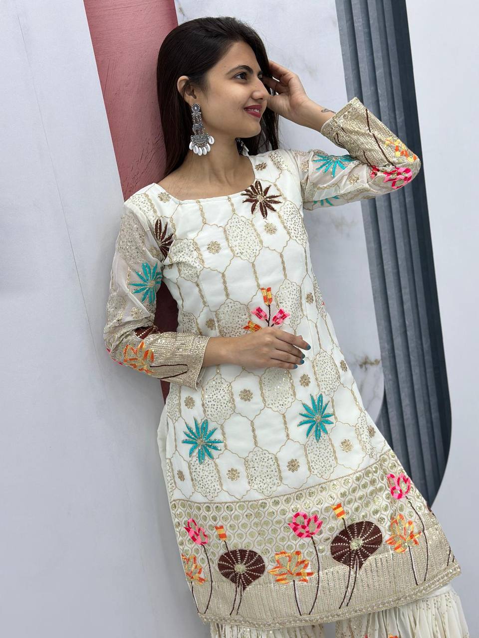 Heavy Fox Georgette Embroidered Suit & Sharara