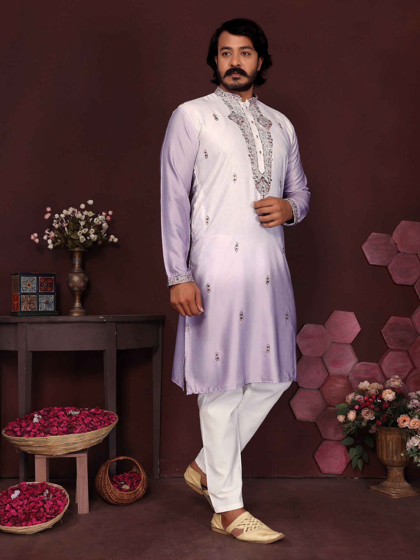 Premium Cotton Silk With Embroidery sequins work Men's Kurta
