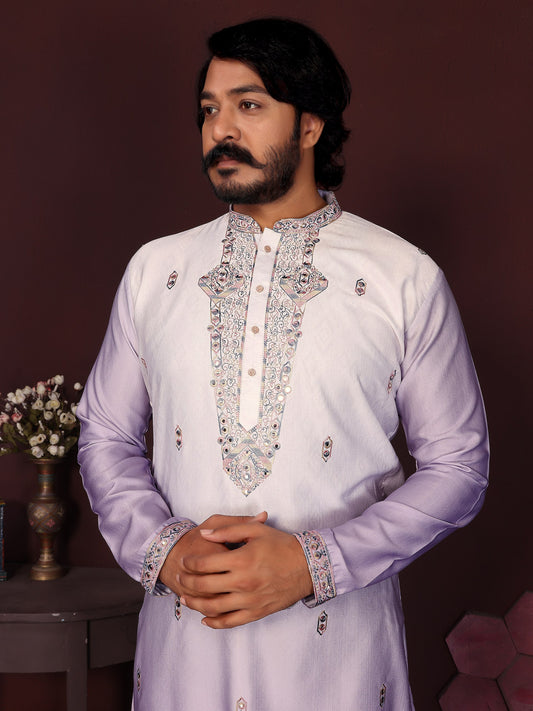 Premium Cotton Silk With Embroidery sequins work Men's Kurta