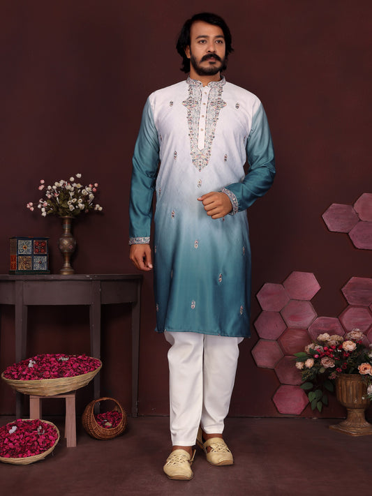 Premium Cotton Silk With Embroidery sequins work Men's Kurta