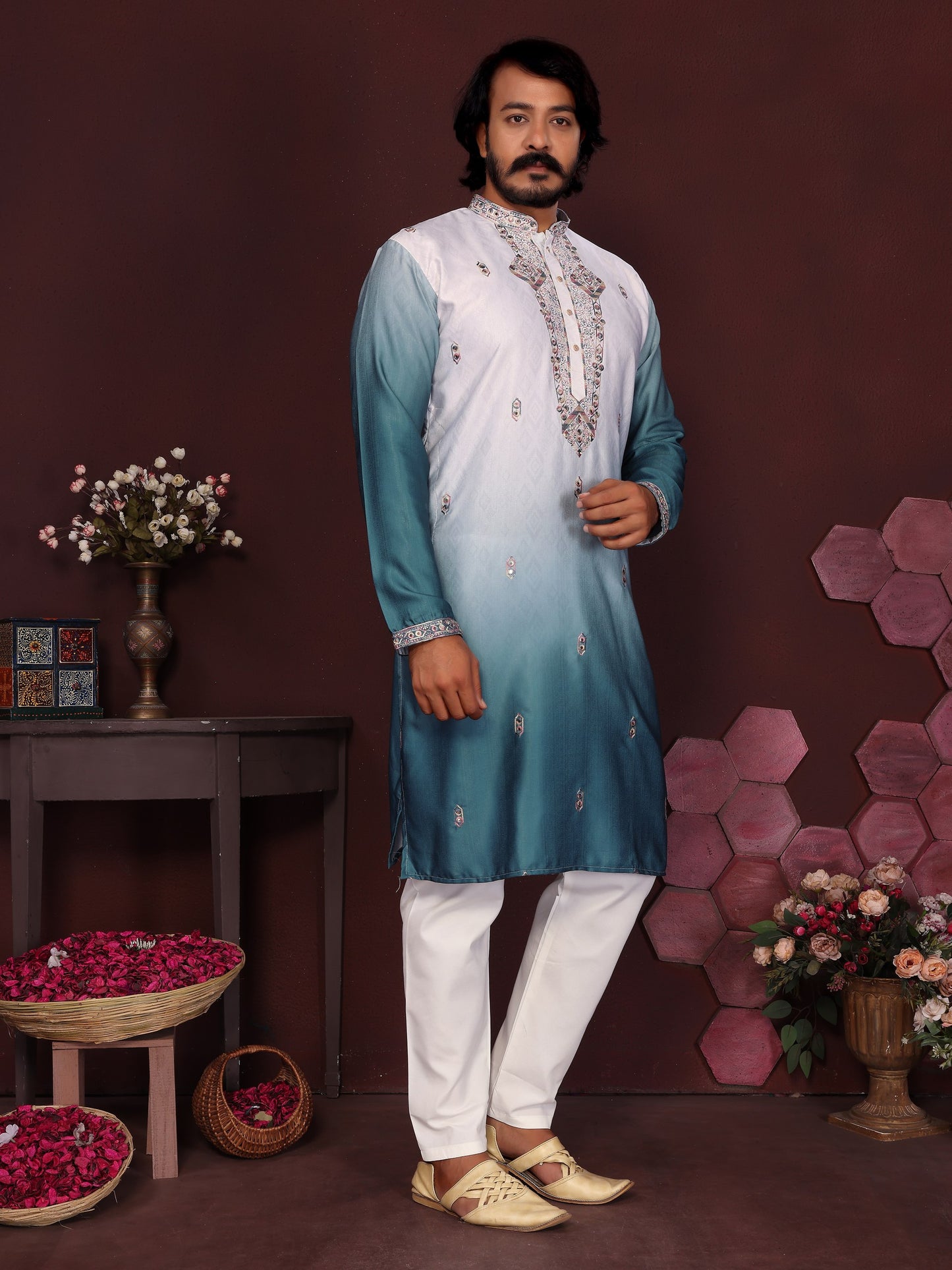 Premium Cotton Silk With Embroidery sequins work Men's Kurta