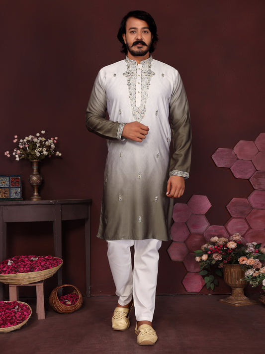 Premium Cotton Silk With Embroidery sequins work Men's Kurta