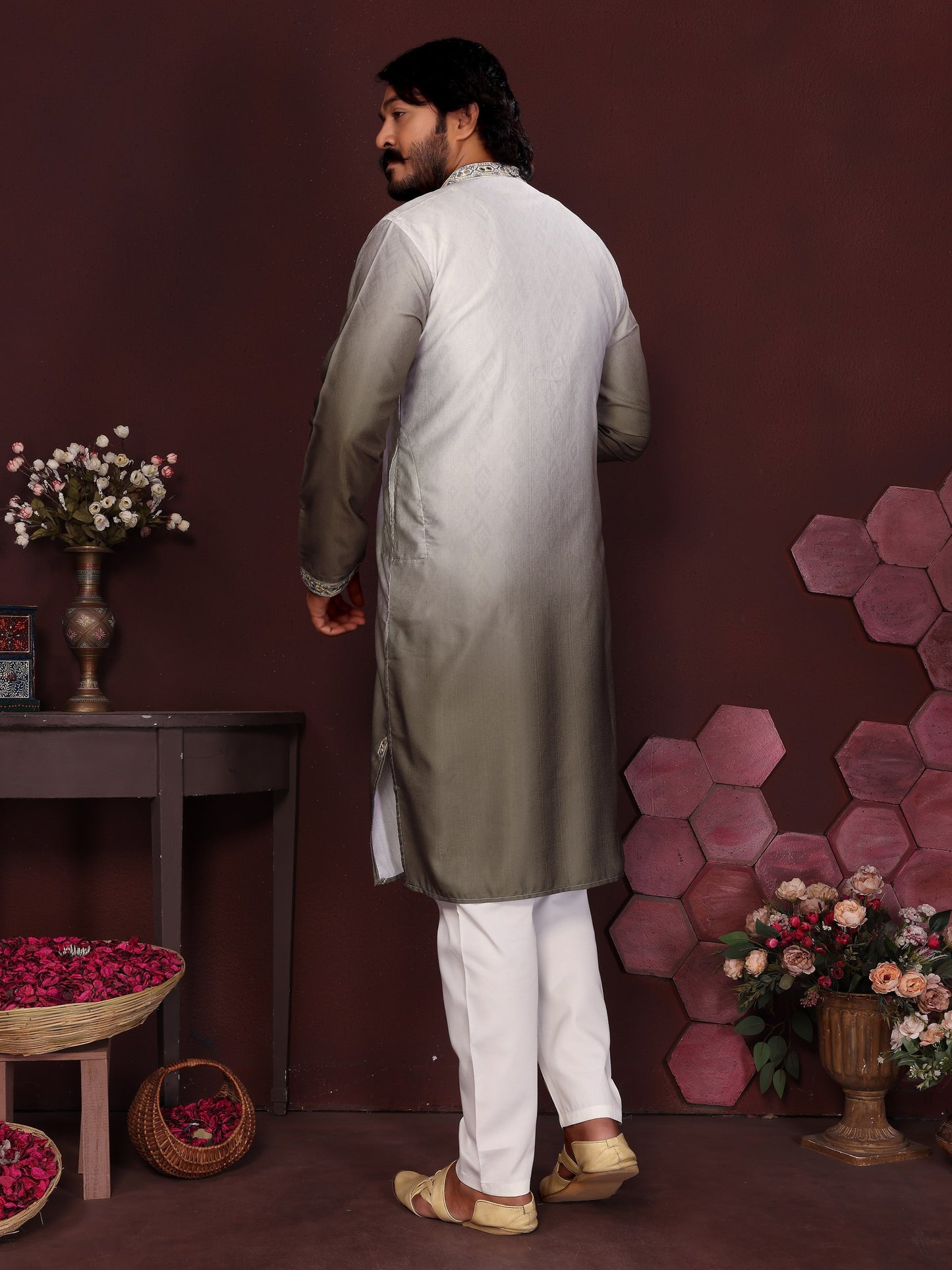Premium Cotton Silk With Embroidery sequins work Men's Kurta