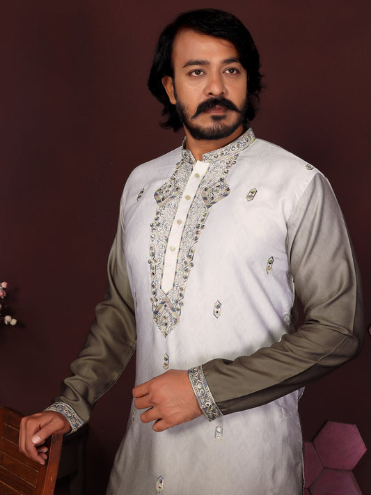Premium Cotton Silk With Embroidery sequins work Men's Kurta