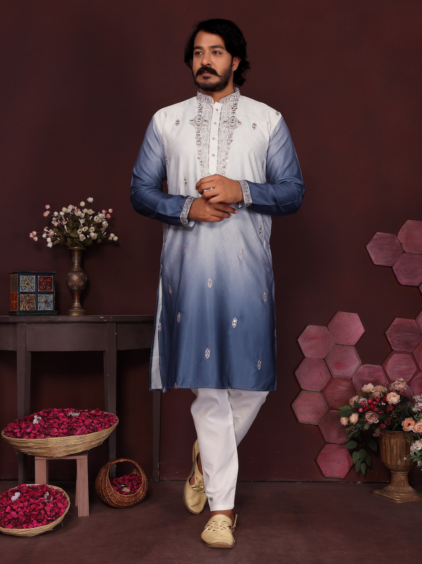 Premium Cotton Silk With Embroidery sequins work Men's Kurta