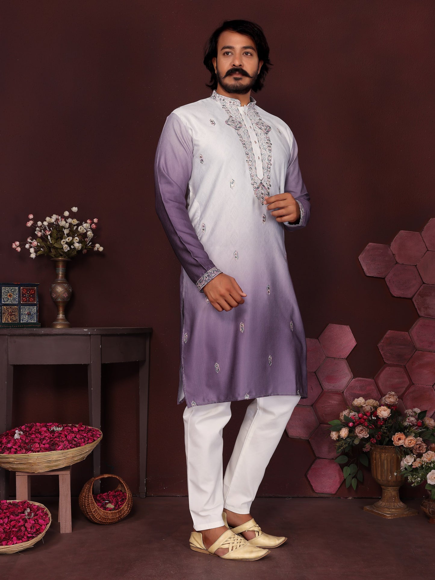 Premium Cotton Silk With Embroidery sequins work Men's Kurta