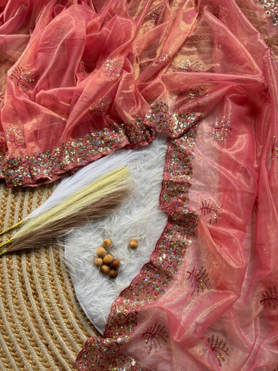 Pure Tissue silk saree in a solid color with embroidery viscos saree
