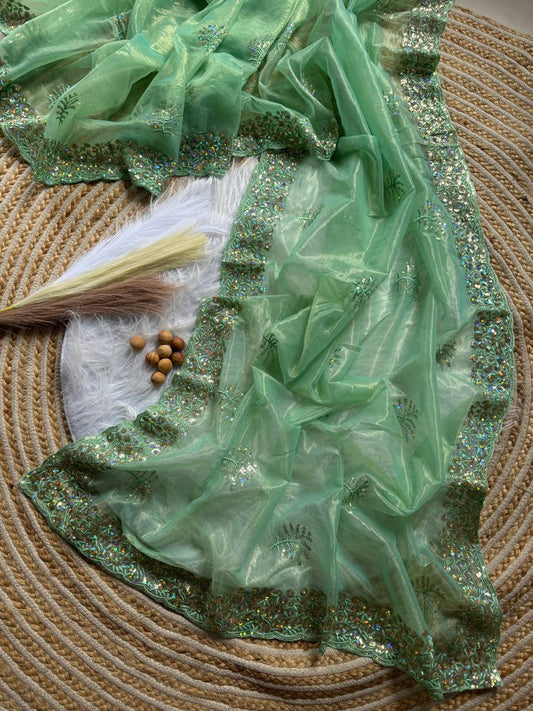 Pure Tissue silk saree in a solid color with embroidery viscos saree