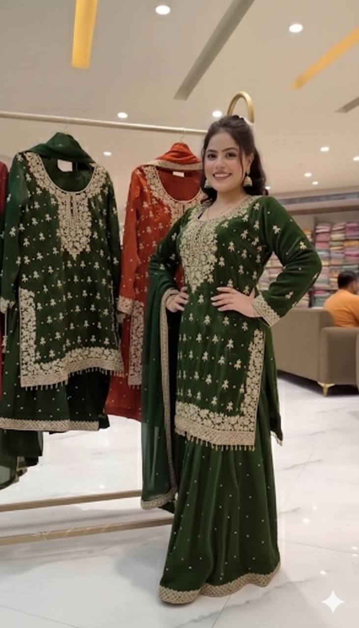 PRESENTING 3 PIECE STYLISH TOP SHARARA AND DUPATTA