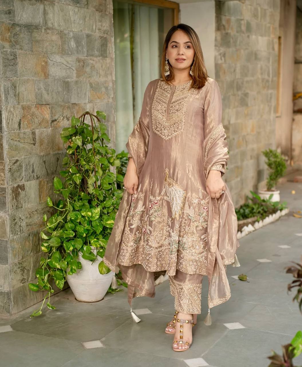 Fandy Silk With Heavy Embroidery Sequence Work Suit