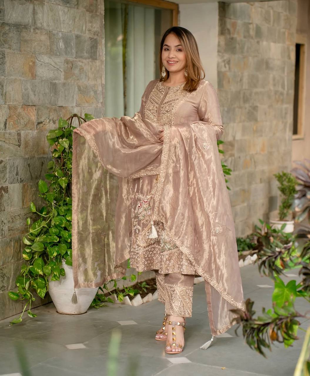 Fandy Silk With Heavy Embroidery Sequence Work Suit