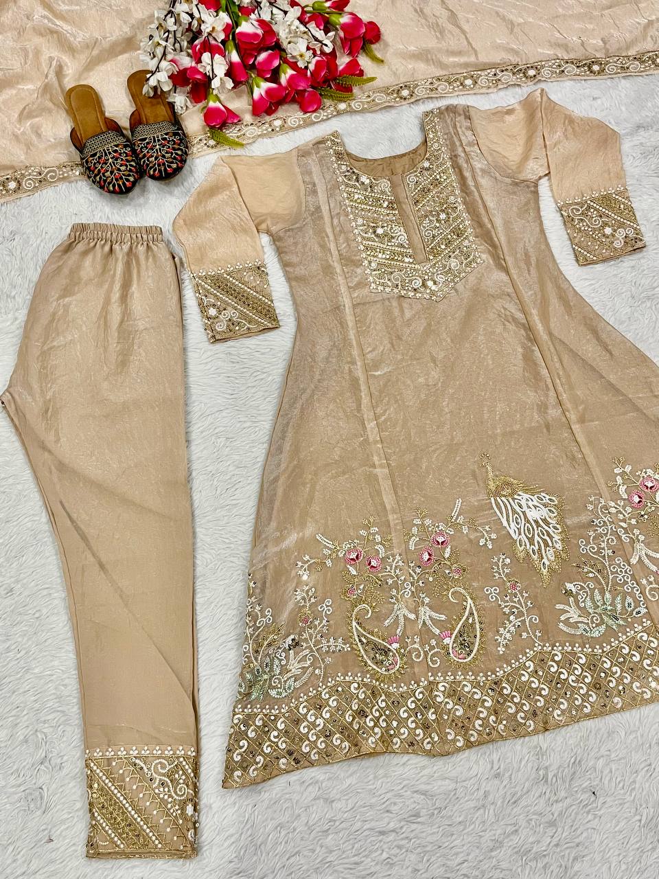 Fandy Silk With Heavy Embroidery Sequence Work Suit