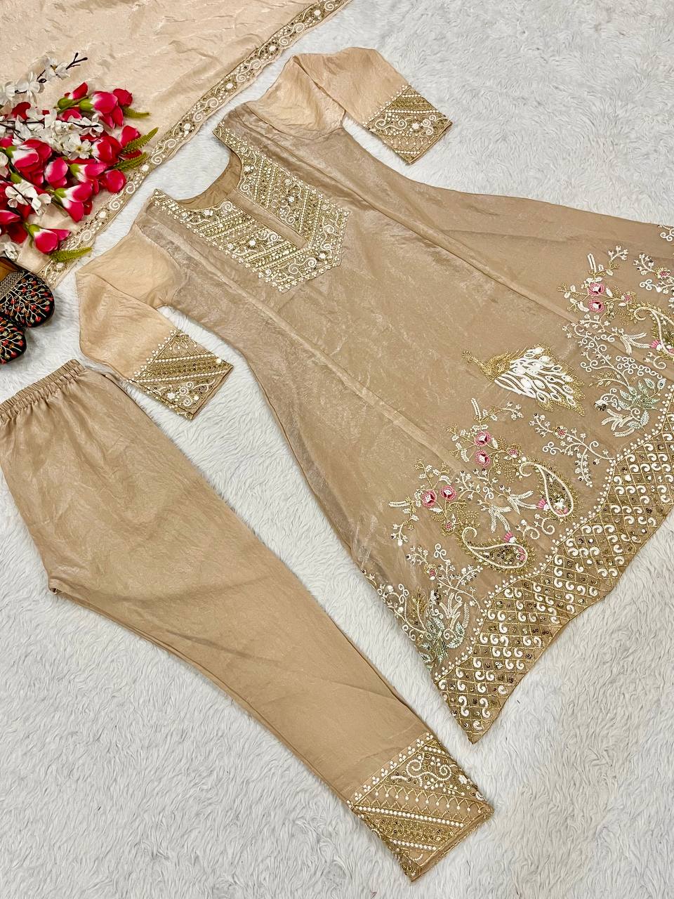 Fandy Silk With Heavy Embroidery Sequence Work Suit