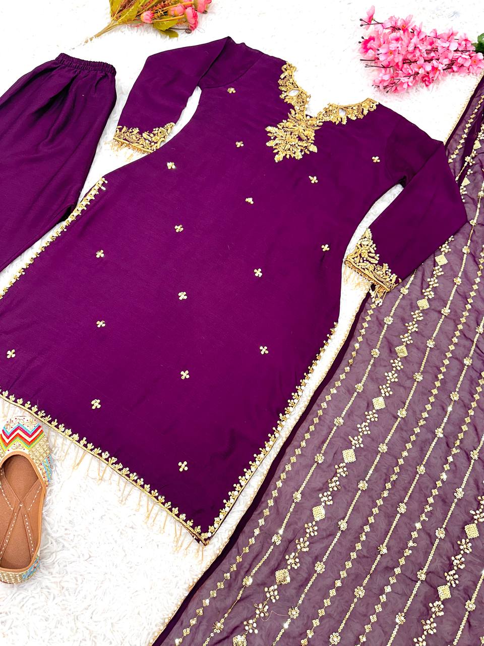 New Designer Collection In Pure Chinnon With Embroidery Sequence Work