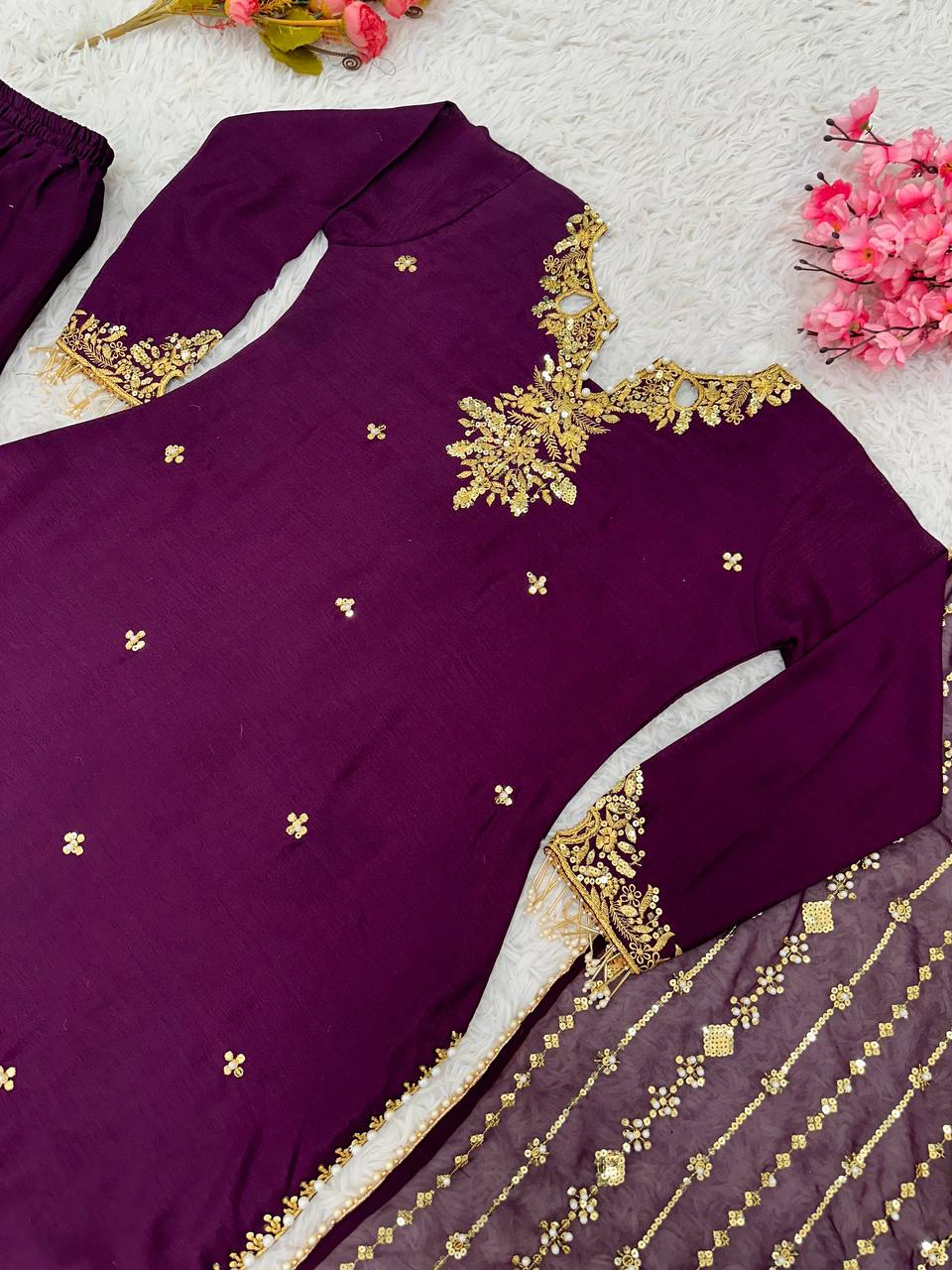 New Designer Collection In Pure Chinnon With Embroidery Sequence Work