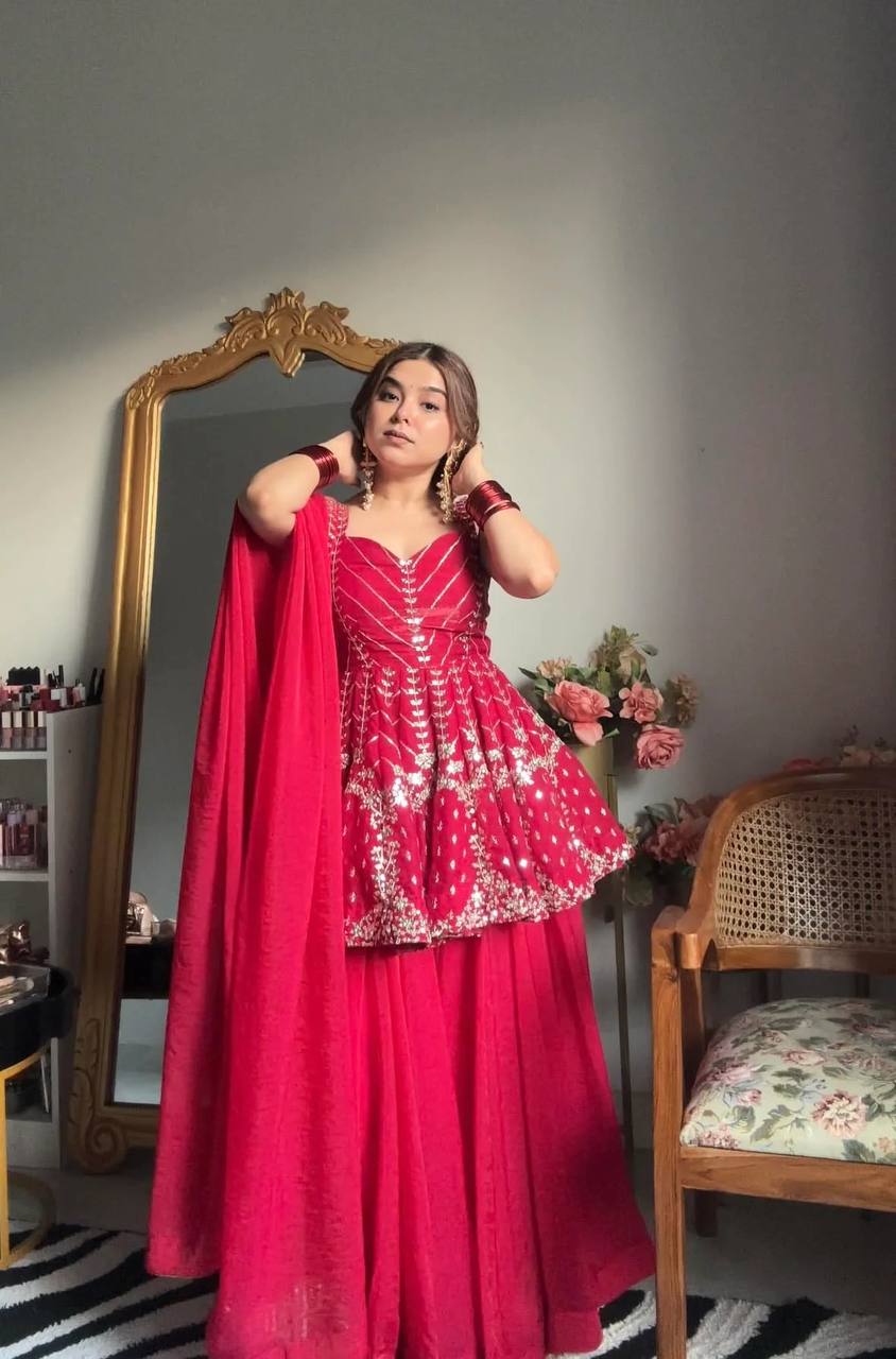 Faux Blooming With Heavy 3/7mm Sequins & multi Zari Thread Embroidered work Suit