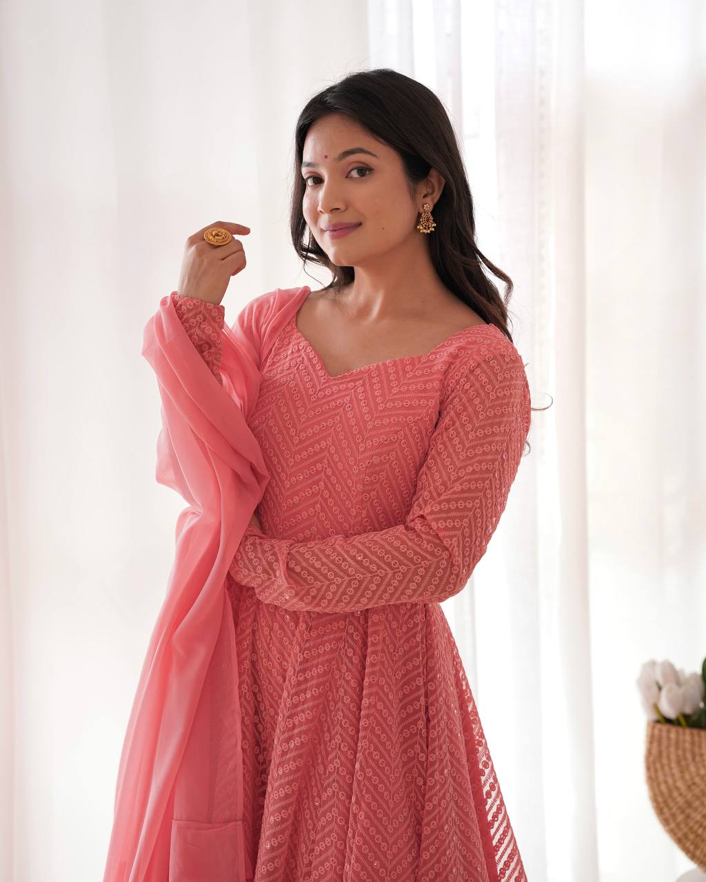 Launching this timeless and classic lukhnowi Georgette fabric Anarkali suit set