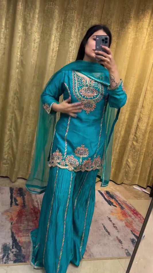 FESTIVAL SPECIAL NEW DESIGN ON SILK FABRIC CRUSH PLAZZO