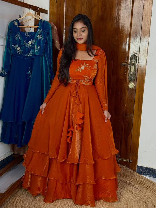 Heavy Fandy Satin with Embroidery & Sequins Work Lehenga