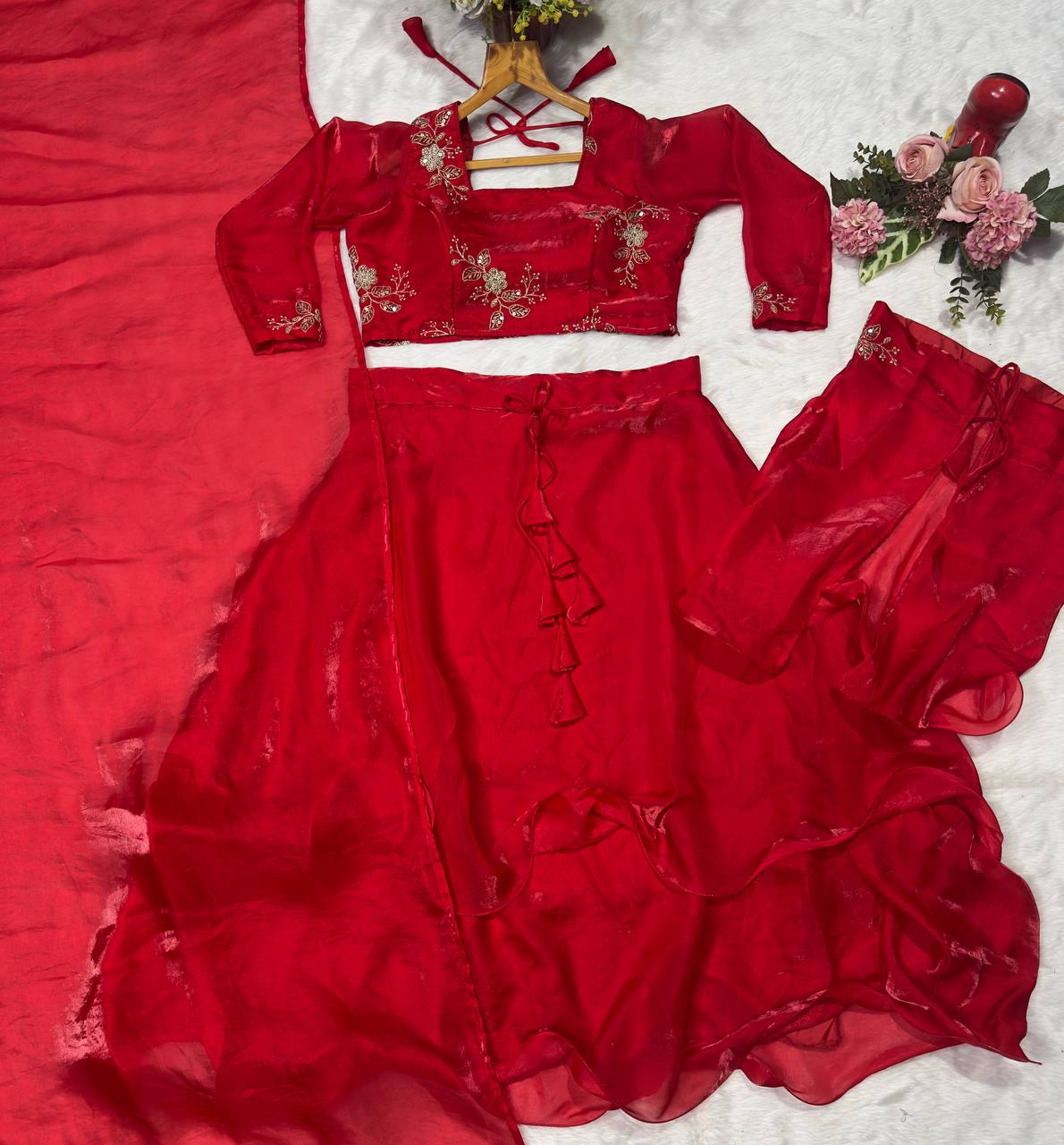 Heavy Fandy Satin with Embroidery & Sequins Work Lehenga