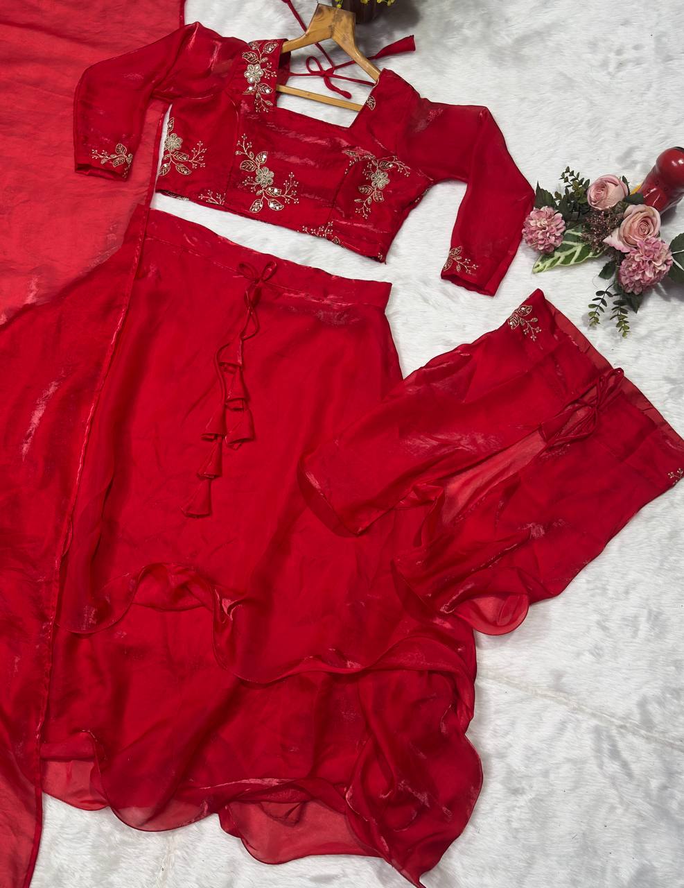 Heavy Fandy Satin with Embroidery & Sequins Work Lehenga