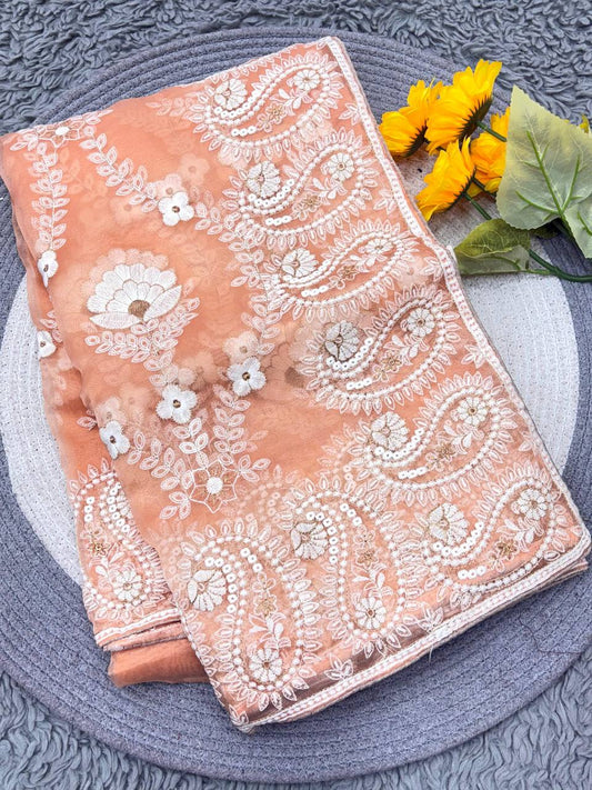Organza Silk and the making being chikankari Saree