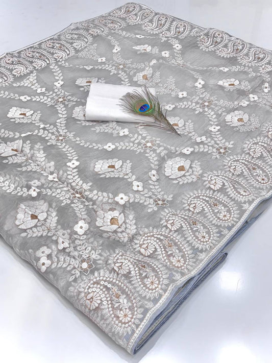 Organza Silk and the making being chikankari Saree