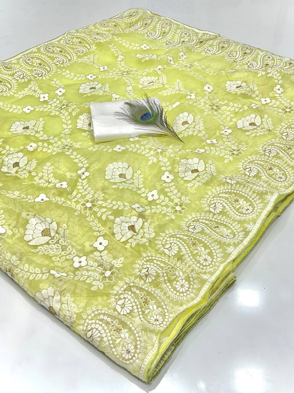 Organza Silk and the making being chikankari Saree