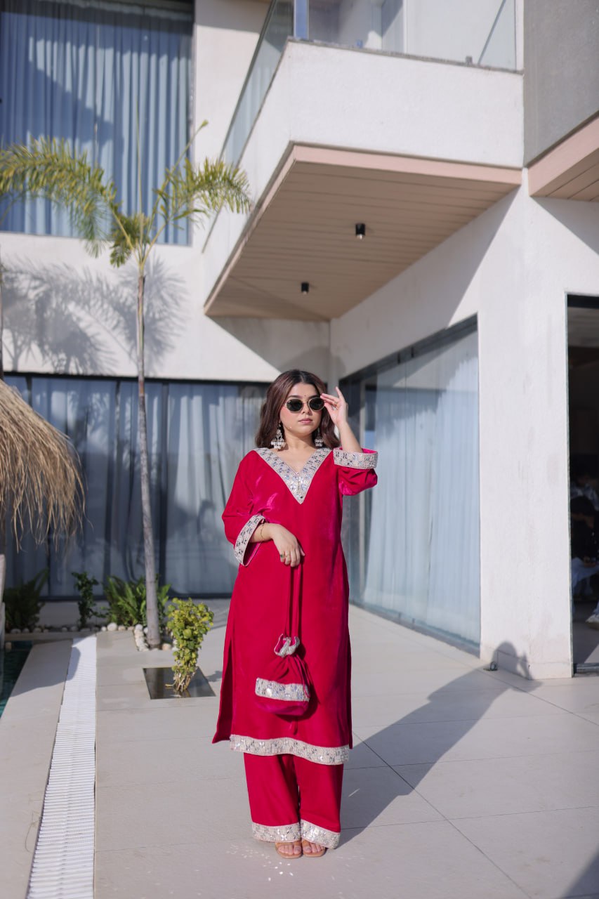 9000 Velvet with Rich Zari Embroidered & Real Mirror work Gown