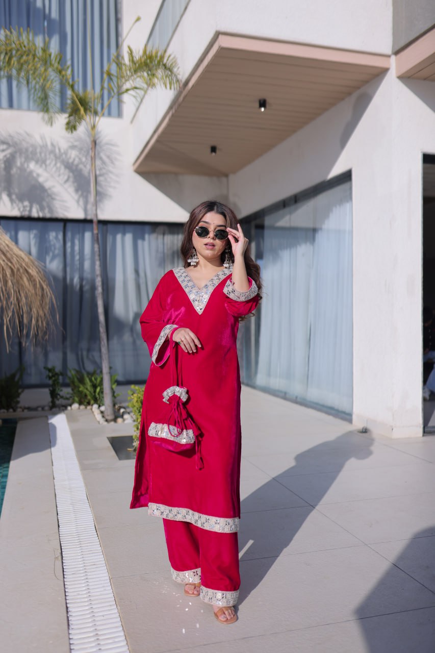 9000 Velvet with Rich Zari Embroidered & Real Mirror work Gown