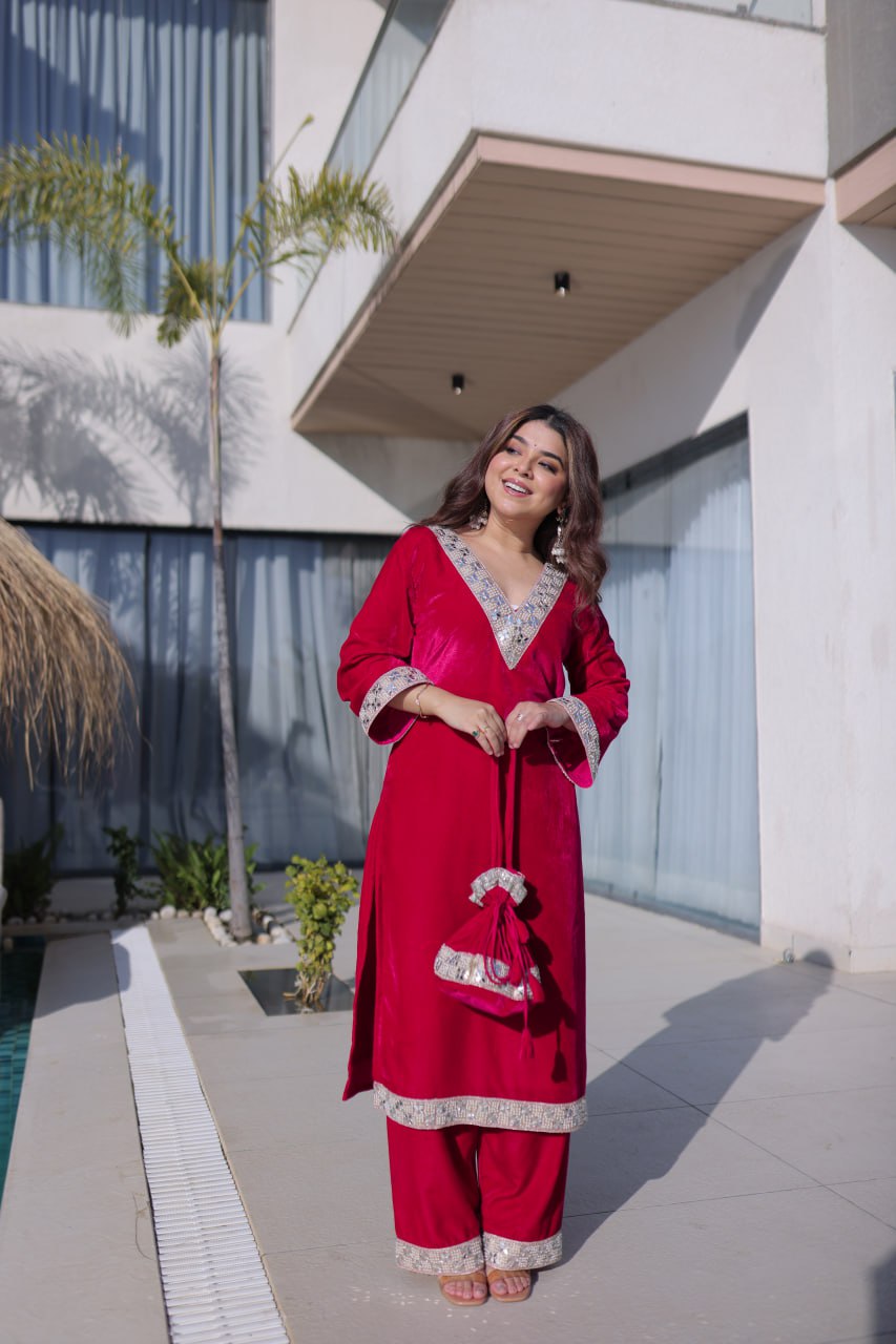 9000 Velvet with Rich Zari Embroidered & Real Mirror work Gown