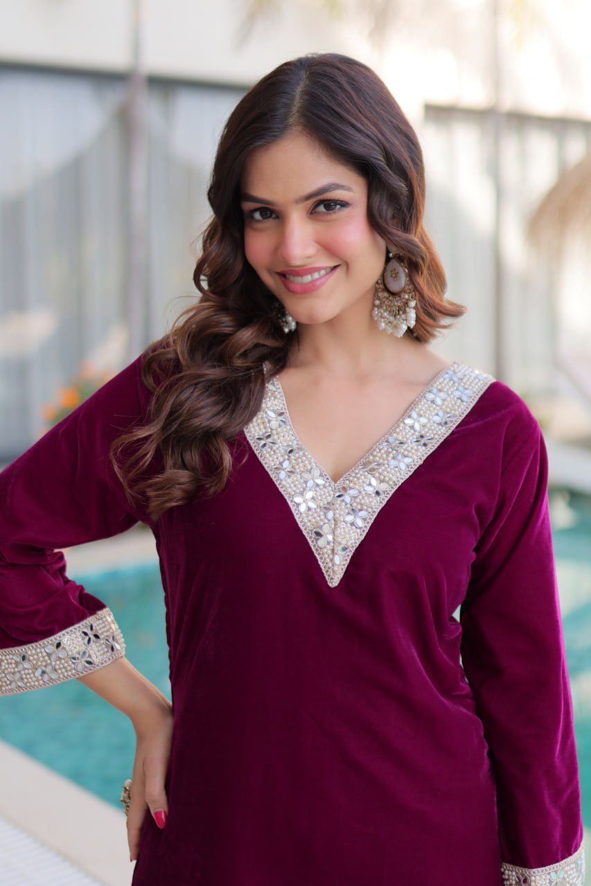 9000 Velvet with Rich Zari Embroidered & Real Mirror work Gown