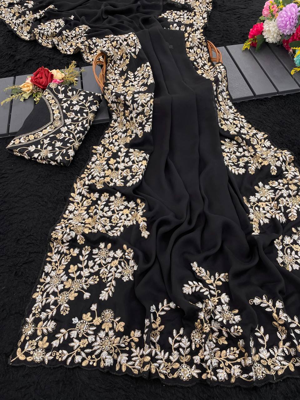 Pure Rangoli silk with sequence and zari embroidery work