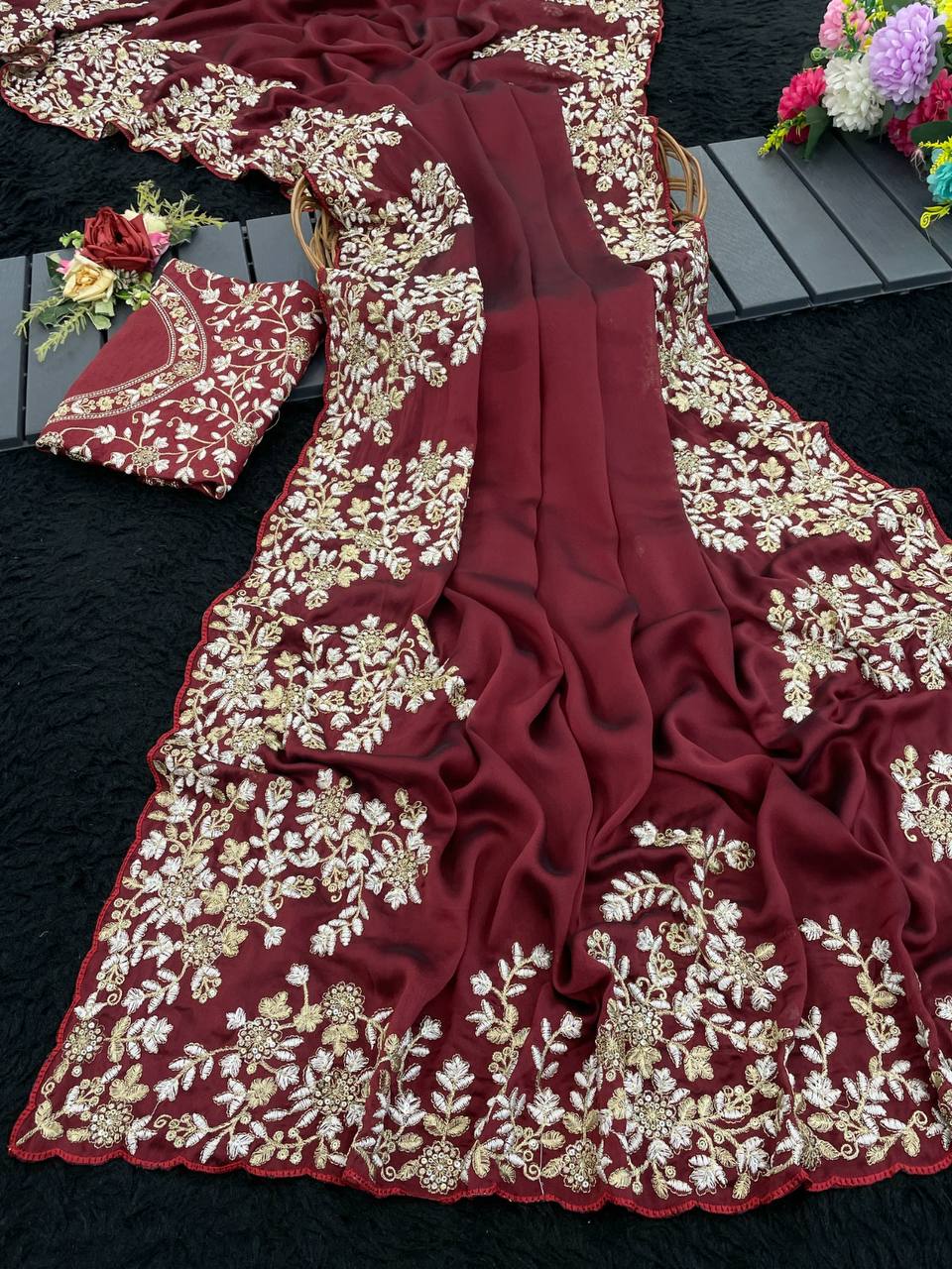 Pure Rangoli silk with sequence and zari embroidery work