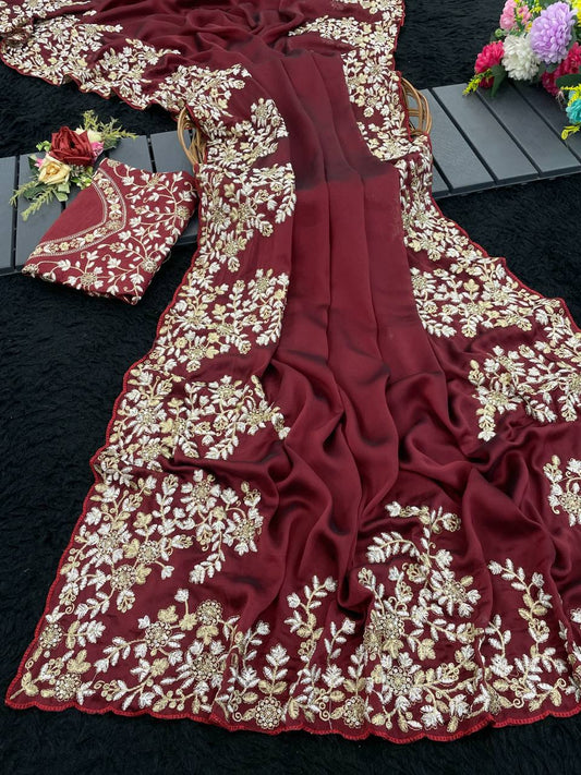 Pure Rangoli silk with sequence and zari embroidery work