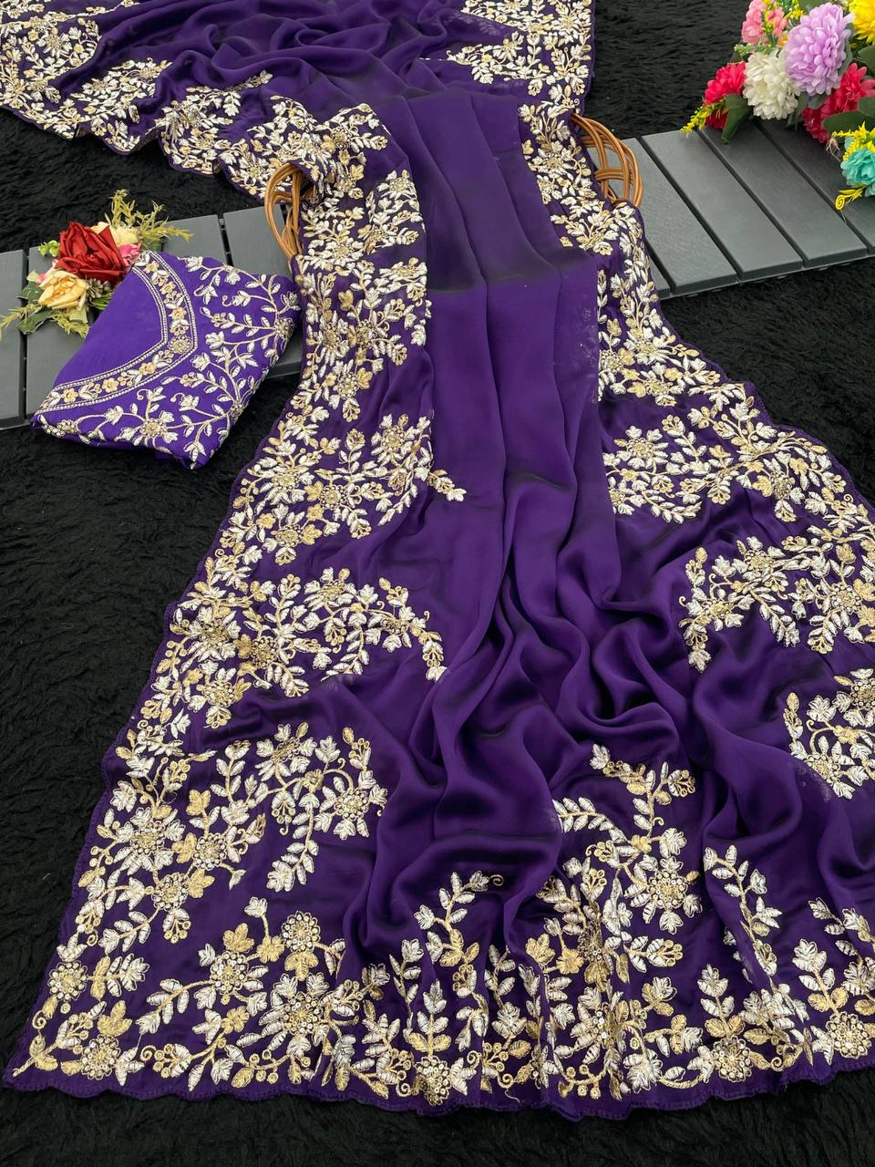 Pure Rangoli silk with sequence and zari embroidery work