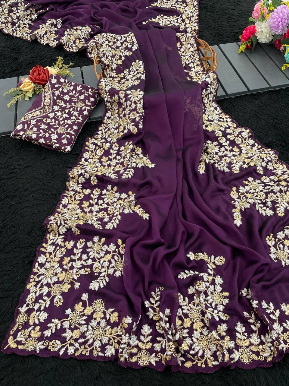 Pure Rangoli silk with sequence and zari embroidery work