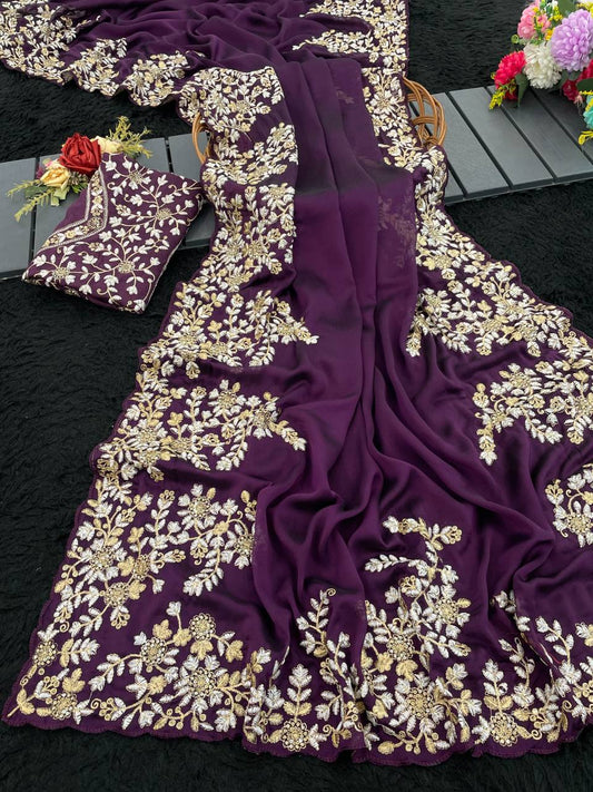 Pure Rangoli silk with sequence and zari embroidery work