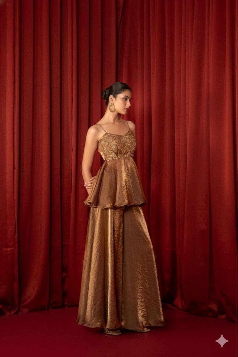 WEDDING SEASON OUR SEQUENCE EMBROIDERED TOP PLAZZO AND DUPATTA