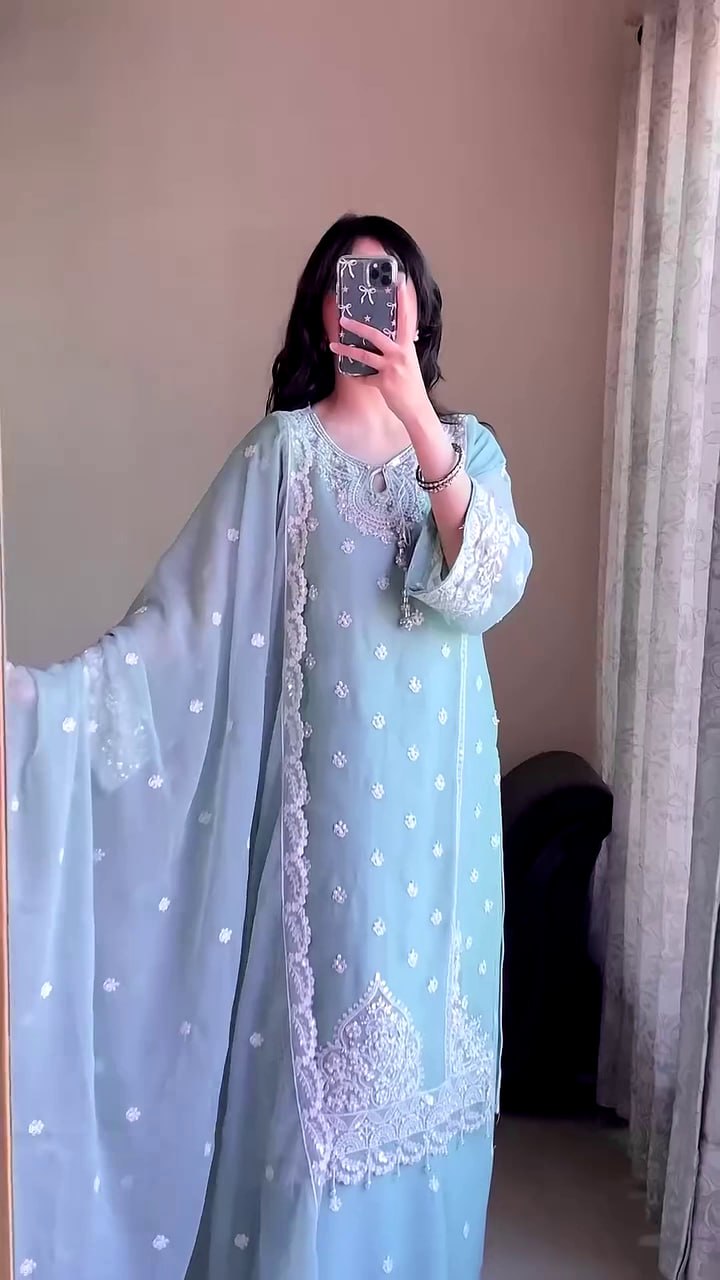 DESIGNER WEAR SEQUENCE EMBROIDERY ON FOX GEORGETTE