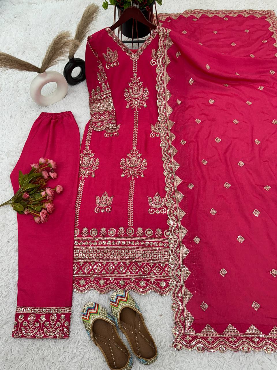 Pure Heavy Chinnon Silk Top-Bottom And Dupatta Set Fully Stitched Ready To Wear