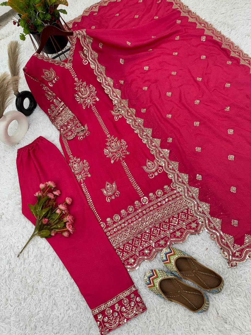 Pure Heavy Chinnon Silk Top-Bottom And Dupatta Set Fully Stitched Ready To Wear