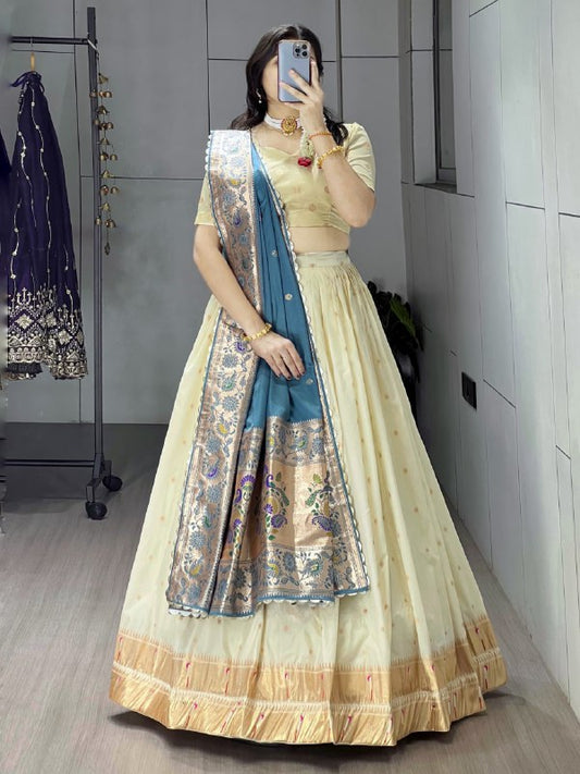 Paithani Silk Zari Weaving Work With Border and Butti Lehenga Choli
