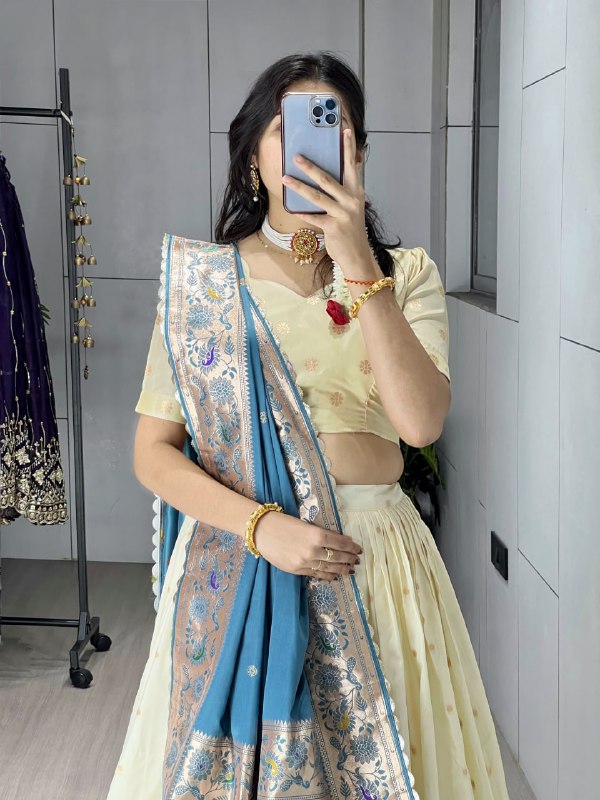 Paithani Silk Zari Weaving Work With Border and Butti Lehenga Choli