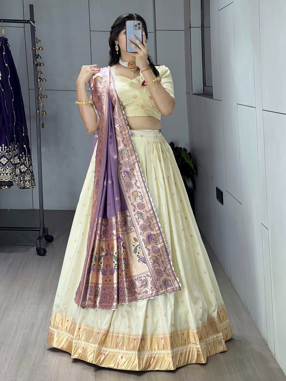 Paithani Silk Zari Weaving Work With Border and Butti Lehenga Choli