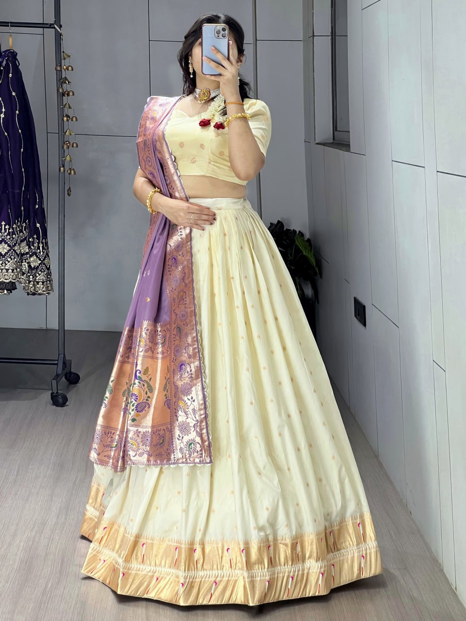 Paithani Silk Zari Weaving Work With Border and Butti Lehenga Choli