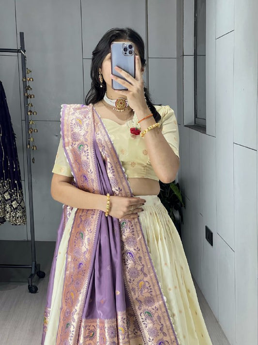 Paithani Silk Zari Weaving Work With Border and Butti Lehenga Choli